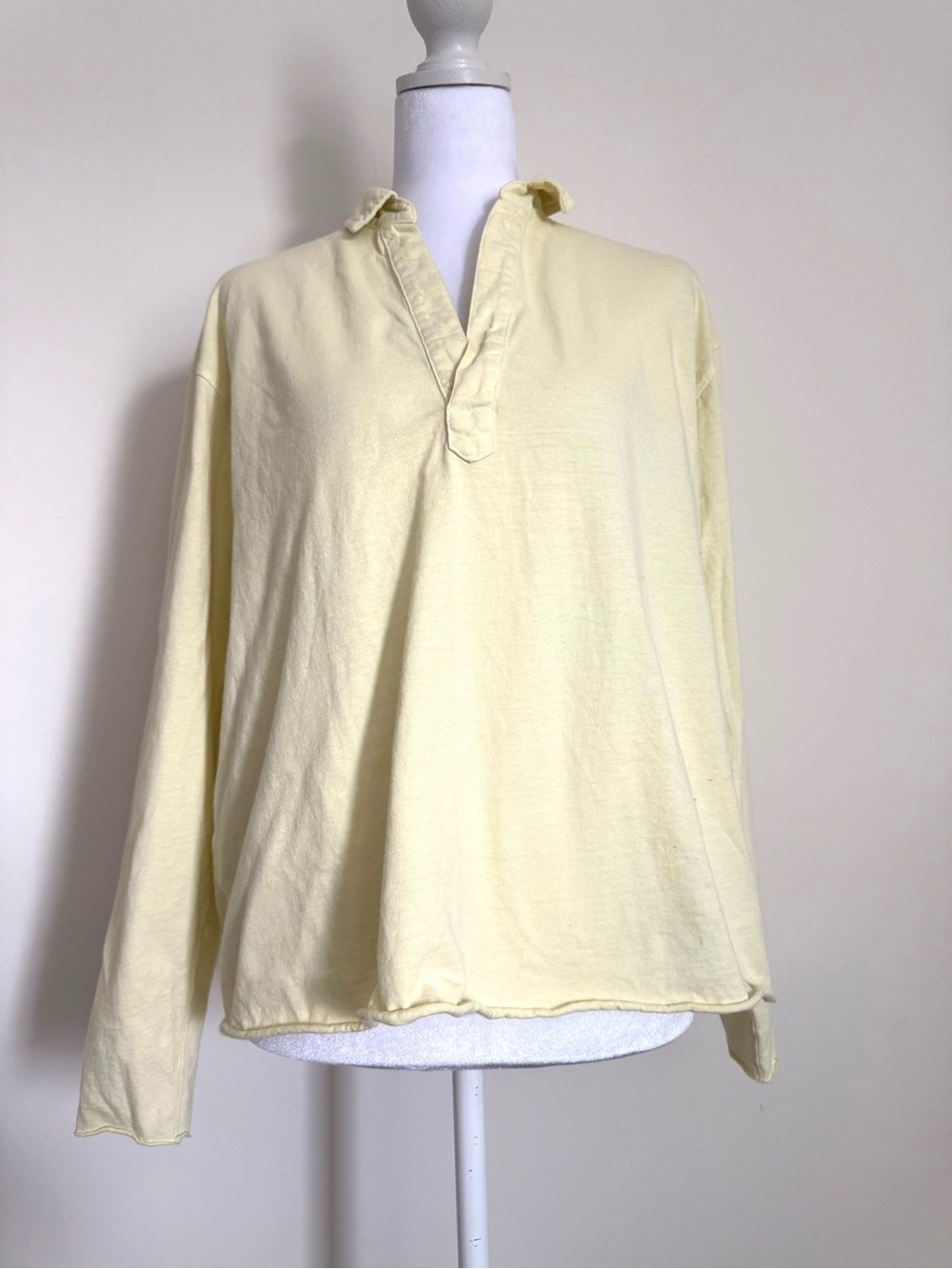 Frank & Eileen Light Yellow Long Sleeve Pullover raw him size small 100% cotton